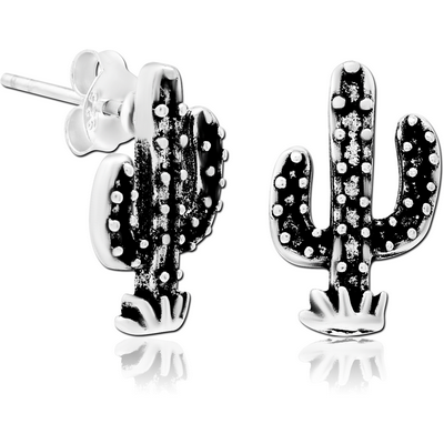 STERLING SILVER 925 EAR STUDS PAIR - CACTUS