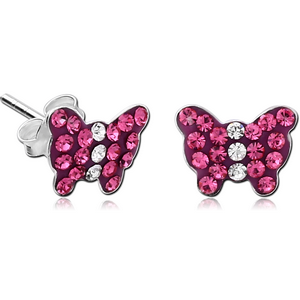 STERLING SILVER 925 CRYSTALINE EAR STUDS PAIR - BUTTERFLY