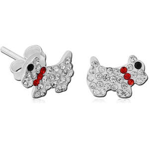 STERLING SILVER 925 CRYSTALINE EAR STUDS PAIR - DOG