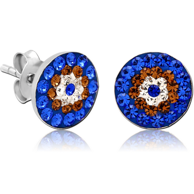 STERLING SILVER 925 CRYSTALINE EAR STUDS PAIR - CIRCLE