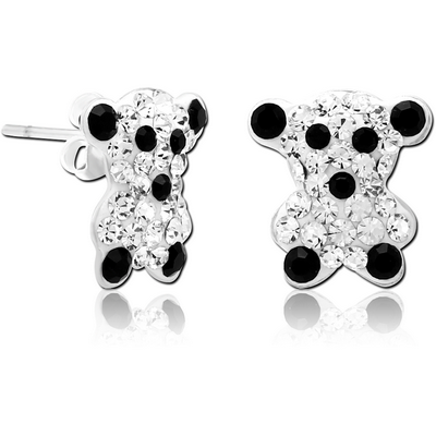 STERLING SILVER 925 CRYSTALINE EAR STUDS PAIR - BEAR