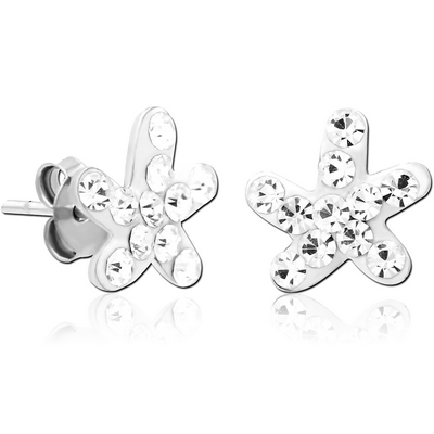 STERLING SILVER 925 CRYSTALINE EAR STUDS PAIR - FLOWER