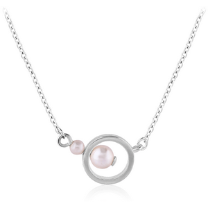 STERLING SILVER 925 JEWELLED NECKLACE WITH PENDANT - HOOP WITH TWO PEARLS