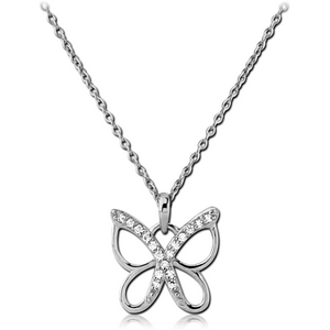 STERLING SILVER 925 JEWELLED NECKLACE WITH PENDENT - BUTTERFLY