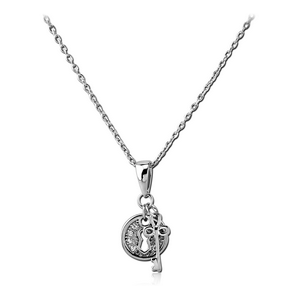 STERLING SILVER 925 JEWELLED NECKLACE WITH PENDANT - ROUND LOCK WITH KEY