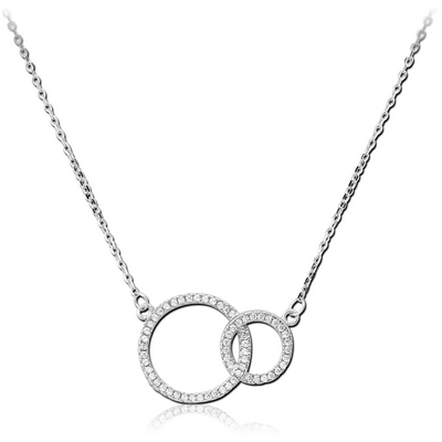 STERLING SILVER 925 JEWELLED NECKLACE WITH PENDANT - TWO CIRCLE