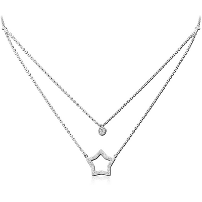 STERLING SILVER 925 JEWELLED NECKLACE WITH PENDANT- CIRCLE AND STAR