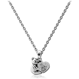 STERLING SILVER 925 JEWELLED NECKLACE WITH PENDANT - BEAR HUG HEART