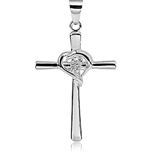 STERLING SILVER 925 JEWELLED PENDANT - CROSS WITH HEART