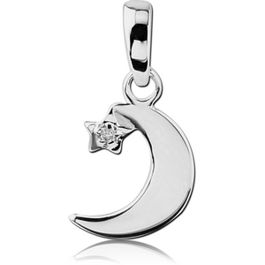 STERLING SILVER 925 JEWELLED PENDANT - CRESCENT MOON WITH STAR