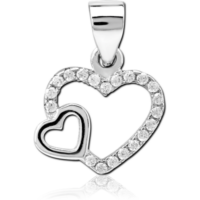 STERLING SILVER 925 JEWELLED PENDANT - TWO HEARTS