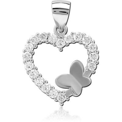 STERLING SILVER 925 JEWELLED PENDANT - HEART WITH BUTTERFLY