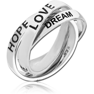 STERLING SILVER 925 RING - STACKED THREE RINGS LOVE HOPE DREAM