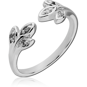 STERLING SILVER 925 JEWELLED OPEN RING - LEAF