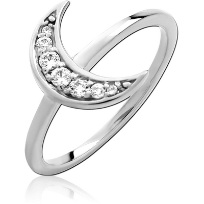 STERLING SILVER 925 JEWELLED RING - CRESCENT