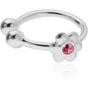 STERLING SILVER 925 JEWELLED ILLUSION NOSE RING WITH FLOWER