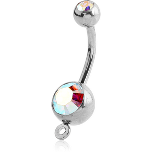 TITANIUM DOUBLE JEWELLED NAVEL BANANA WITH HOOP