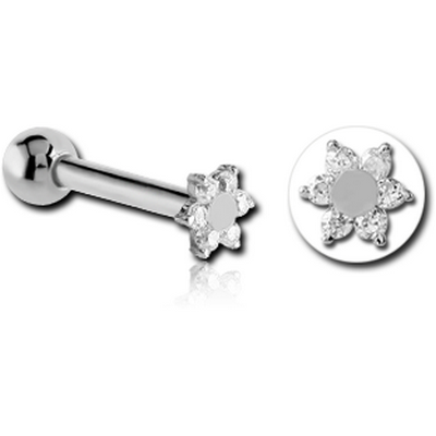 14K WHITE GOLD JEWELLED ATTACHMENT WITH TITANIUM INTERNALLY THREADED MICRO BARBELL