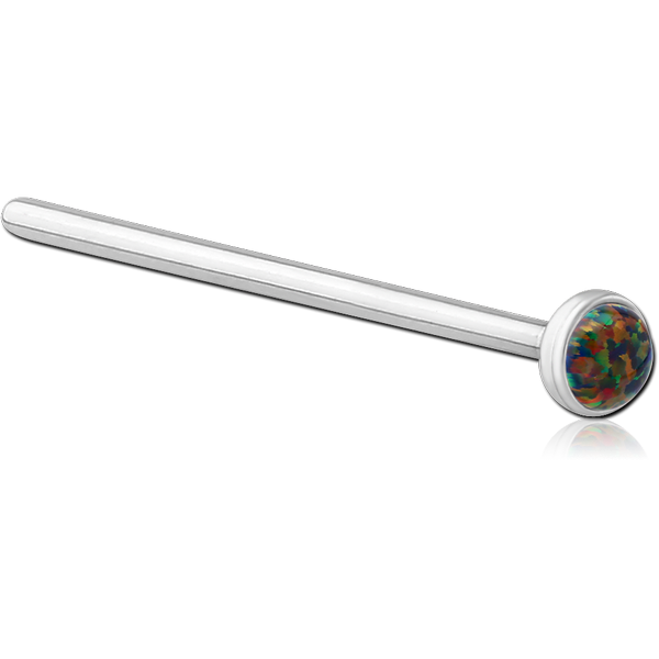 TITANIUM JEWELLED STRAIGHT NOSE STUD 19MM SYNTHETIC OPAL