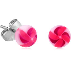 UV ACRYLIC TWISTER FLOWER BALL EAR STUDS PAIR