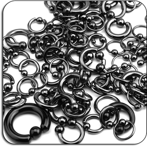 VALUE PACK OF MIX BLACKLINE SURGICAL STEEL LARGE GAUGE BALL CLOSURE RING CIRCULAR BARBELLS - PACK OF 200 PCS