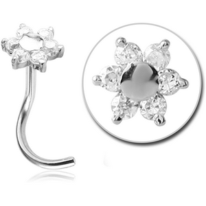 14K WHITE GOLD CURVED PRONG SET FLOWER NOSE STUD