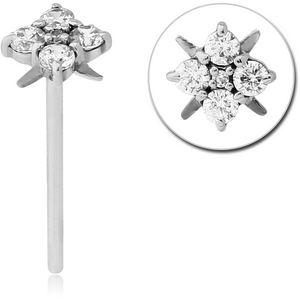 14K WHITE GOLD JEWELLED STRAIGHT NOSE STUD - FLOWER