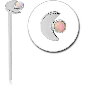 14K WHITE GOLD JEWELLED STRAIGHT NOSE STUD - CRESCENT