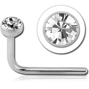 14K WHITE GOLD 90 DEGREE BEZEL SET CZ NOSE STUD FOR