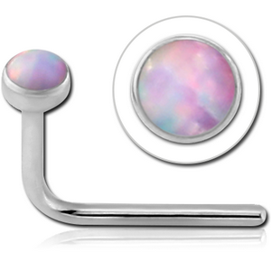 14K WHITE GOLD 90 DEGREE BEZEL SET SYNTHETIC OPAL NOSE STUD FOR