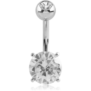 18K WHITE GOLD JEWELLED FASHION NAVEL BANANA WITH JEWELLED TOP BALL