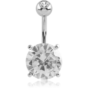 18K WHITE GOLD JEWELLED FASHION NAVEL BANANA WITH JEWELLED TOP BALL