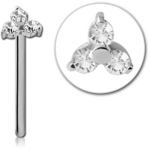 18K WHITE GOLD PRONG SET TRINITY JEWELLED STRAIGHT LARGE NOSE STUD