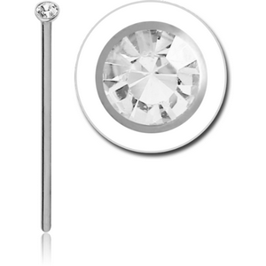 18K WHITE GOLD 1.5MM BEZEL SET SWAROVSKI CRYSTAL JEWELLED STRAIGHT LARGE NOSE STUD