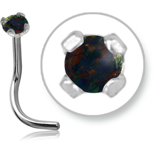 18K WHITE GOLD 2MM PRONG SET SYNTHETIC OPAL JEWELLED CURVED NOSE STUD