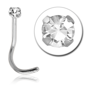 18K WHITE GOLD PRONG SET JEWELLED CURVED NOSE STUD