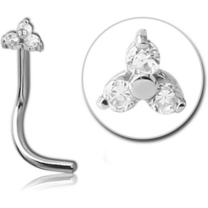 18K WHITE GOLD PRONG SET TRINITY JEWELLED CURVED NOSE STUD