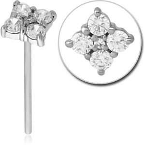 18K WHITE GOLD JEWELLED STRAIGHT NOSE STUD