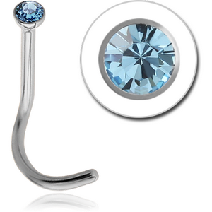 18K WHITE GOLD 1.5MM BEZEL SET SWAROVSKI CRYSTAL JEWELLED CURVED NOSE STUD