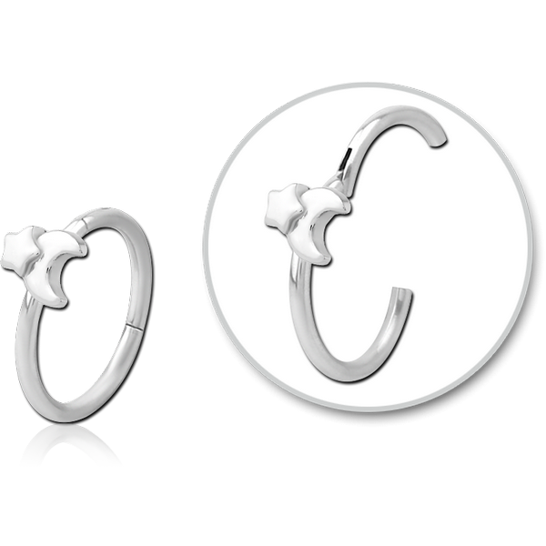 STERILE SURGICAL STEEL HINGED SEPTUM RING - CRESCENT AND STAR