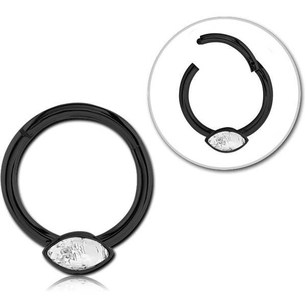 STERILE BLACK PVD COATED SURGICAL STEEL ROUND JEWELLED HINGED SEGMENT RING