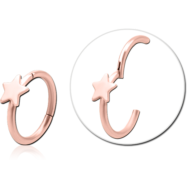 STERILE ROSE GOLD PVD COATED SURGICAL STEEL HINGED SEGMENT RING WITH ATTACHMENT - STAR