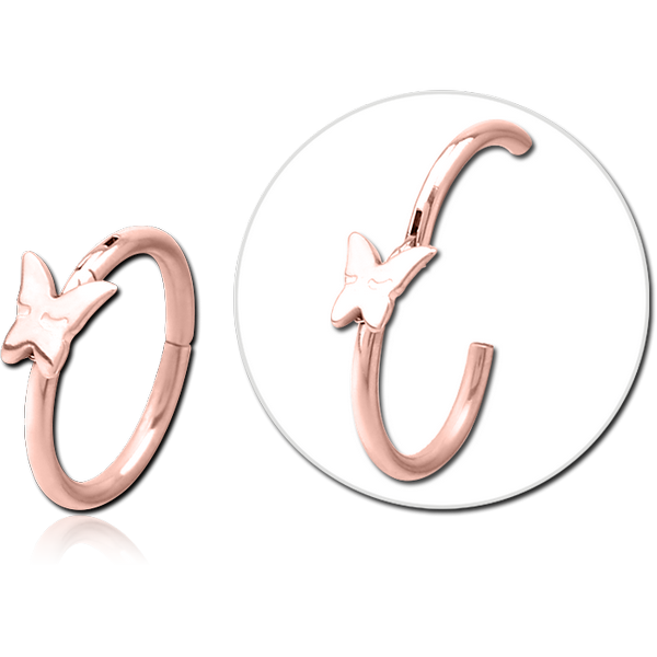 STERILE ROSE GOLD PVD COATED SURGICAL STEEL HINGED SEGMENT RING WITH ATTACHMENT - BUTTERFLY