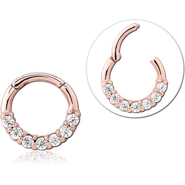 STERILE ROSE GOLD PVD COATED SURGICAL STEEL JEWELLED HINGED SEGMENT RING