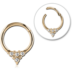 ZIRCON GOLD PVD COATED SURGICAL STEEL ROUND JEWELLED HINGED SEPTUM RING