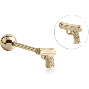 ZIRCON GOLD PVD COATED SURGICAL STEEL BARBELL - GUN