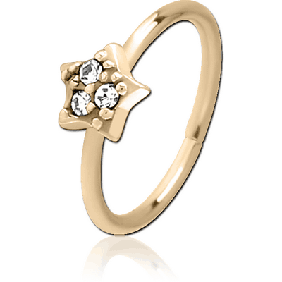 ZIRCON GOLD PVD COATED SURGICAL STEEL JEWELLED SEAMLESS RING - STAR PRONGS