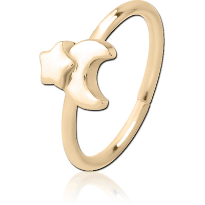 ZIRCON GOLD PVD COATED SURGICAL STEEL SEAMLESS RING - CRESCENT AND STAR