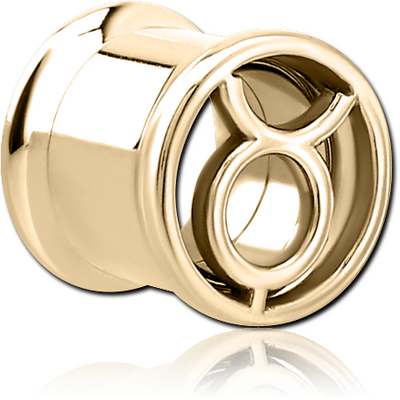 ZIRCON GOLD PVD COATED STAINLESS STEEL DOUBLE FLARED INTERNALLY THREADED TUNNEL -TAURUS