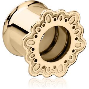 ZIRCON GOLD PVD COATED STAINLESS STEEL DOUBLE FLARED INTERNALLY THREADED TUNNEL